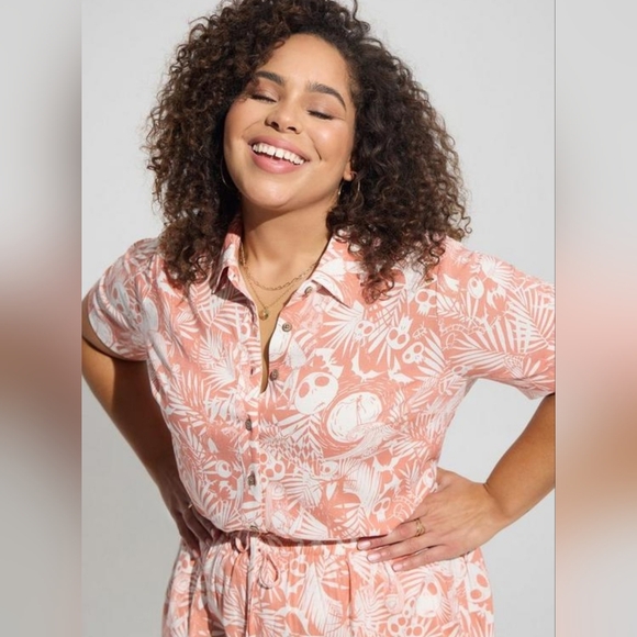 Torrid Curve Tops - Disney Nightmare Before Christmas Rayon Slub Collar Tiki Shirt